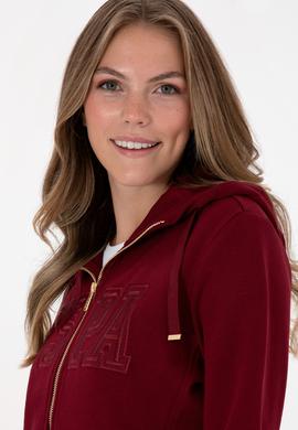 Kadın Bordo Fermuarlı Kapüşonlu Basic Sweatshirt - 50307769031