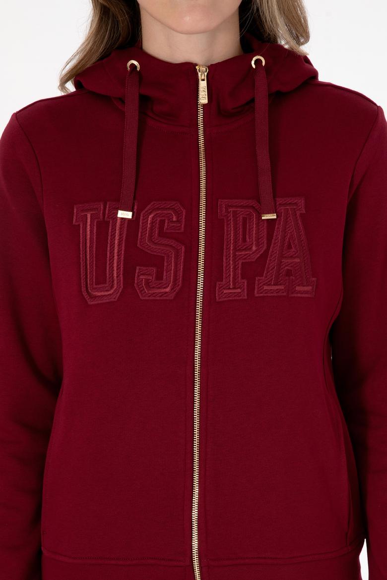 Kadın Bordo Fermuarlı Kapüşonlu Basic Sweatshirt - 50307769031