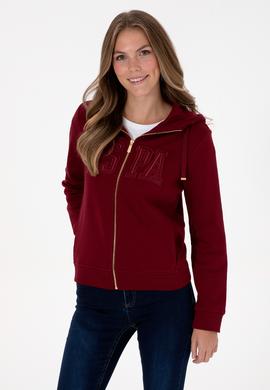 Kadın Bordo Fermuarlı Kapüşonlu Basic Sweatshirt - 50307769031