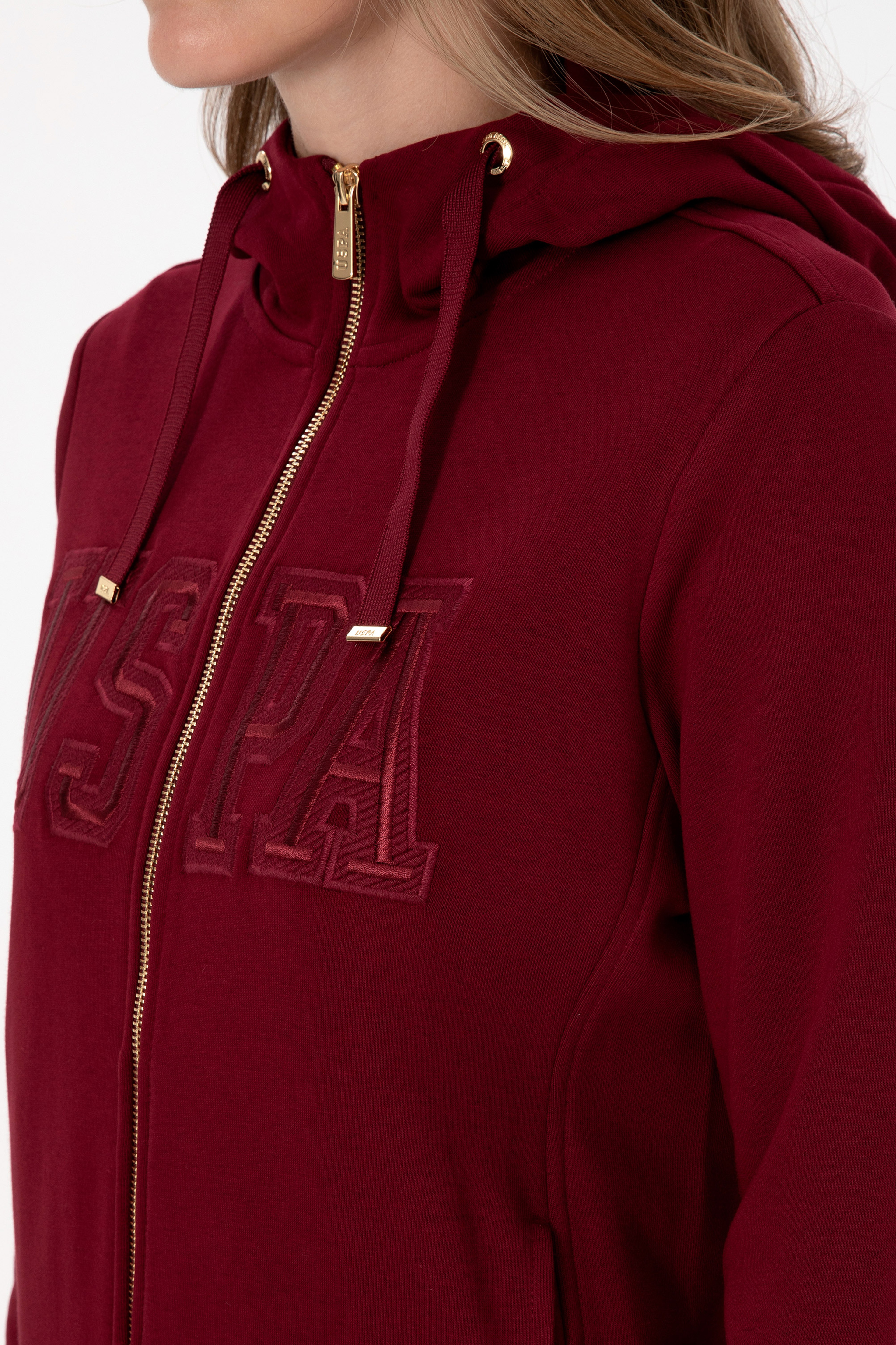 Kadın Bordo Fermuarlı Kapüşonlu Basic Sweatshirt - Image 7