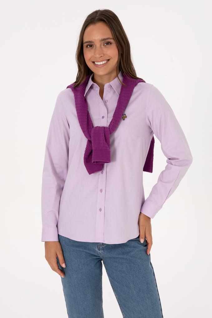Kadın Lila Uzun Kollu Basic Gömlek