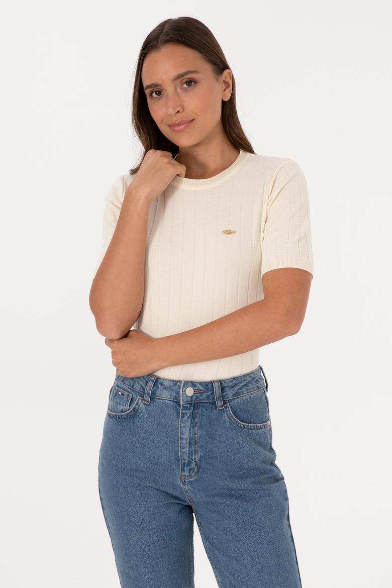 Kadın Krem Bisiklet Yaka Kazak - 50309611005