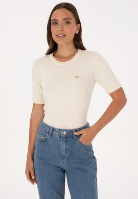 Kadın Krem Bisiklet Yaka Kazak - 50309611005