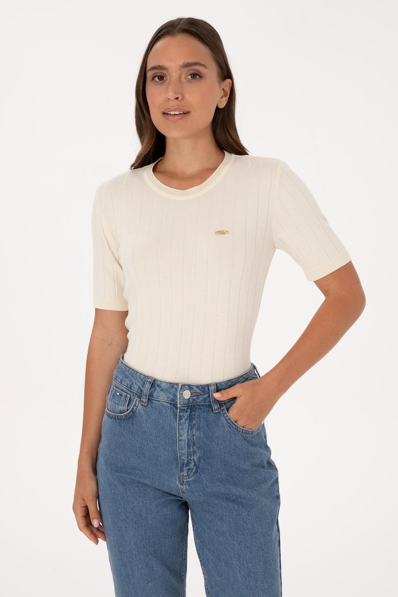 Kadın Krem Bisiklet Yaka Kazak