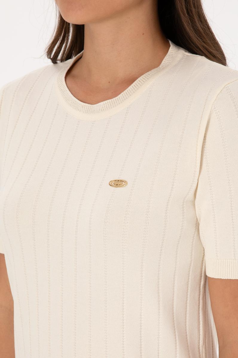 Kadın Krem Bisiklet Yaka Kazak