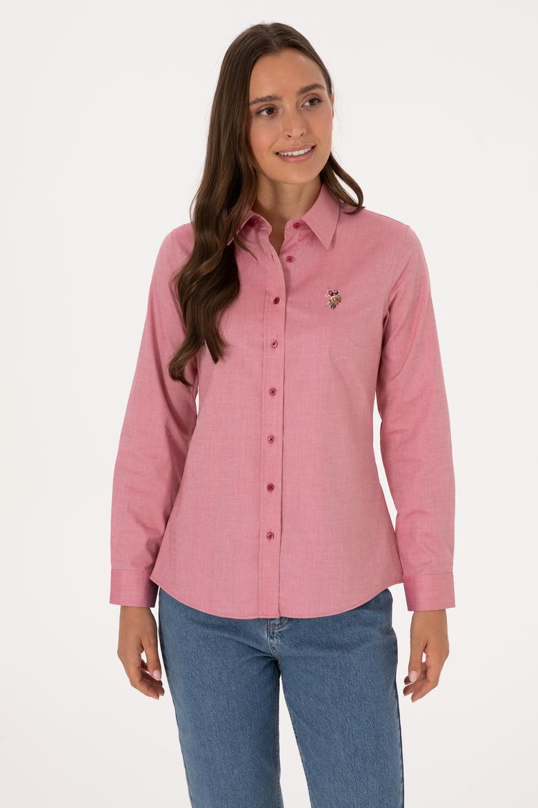 Kadın Koyu Frambuaz Uzun Kollu Basic Gömlek - 50308038099