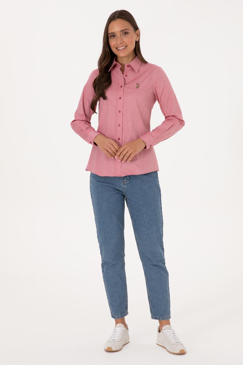 Kadın Koyu Frambuaz Uzun Kollu Basic Gömlek - 50308038099