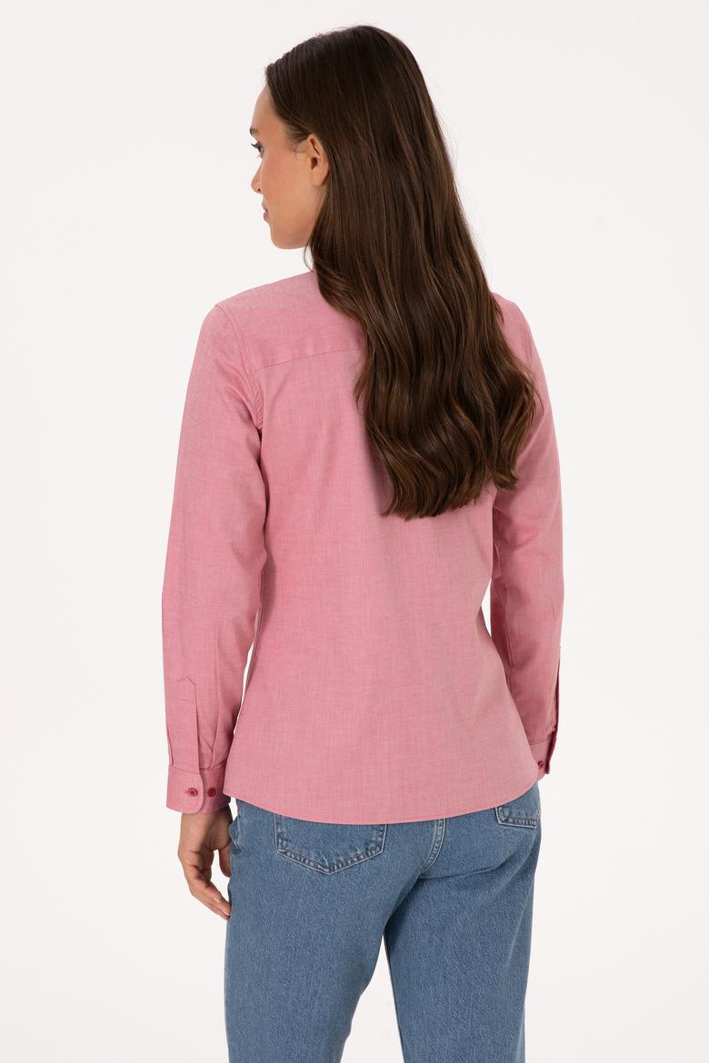 Kadın Koyu Frambuaz Uzun Kollu Basic Gömlek - 50308038099
