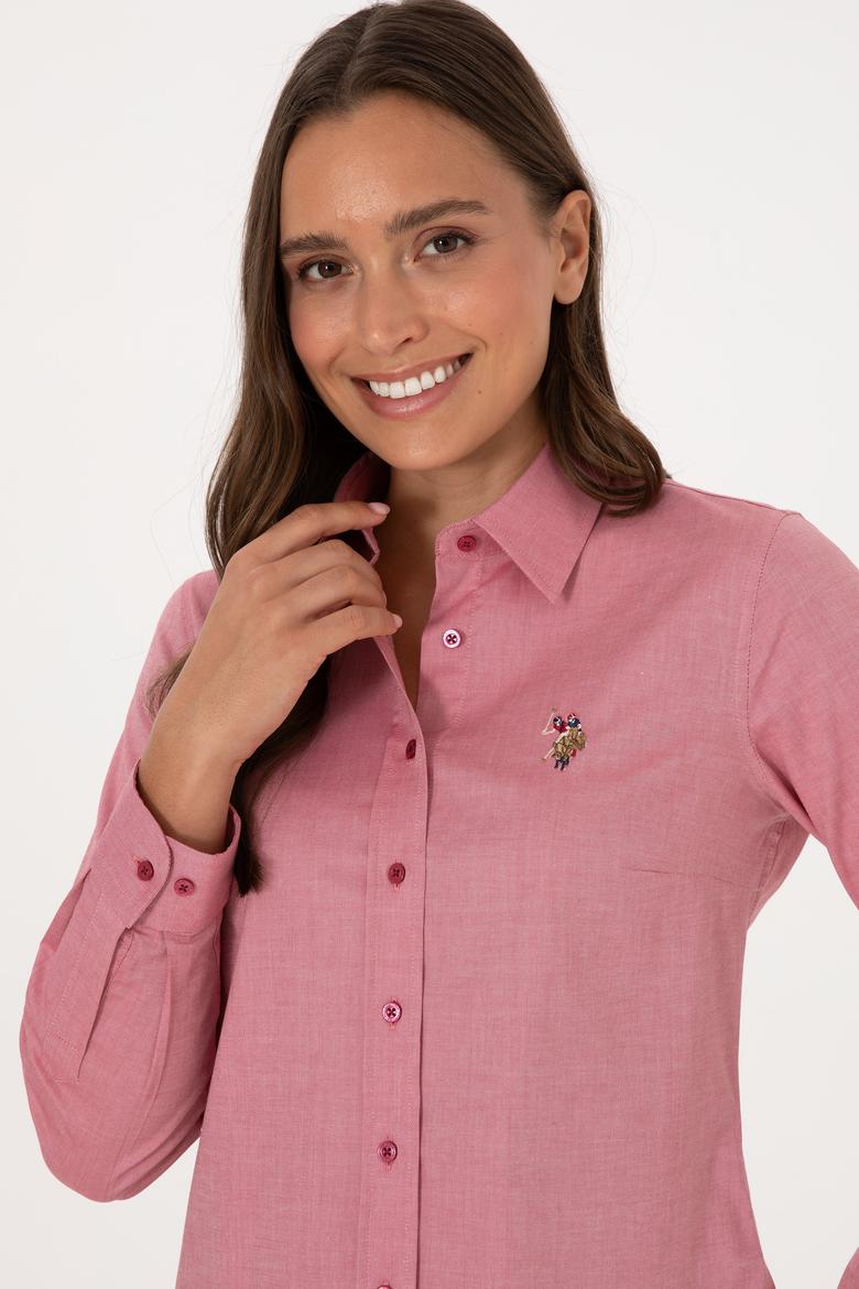 Kadın Koyu Frambuaz Uzun Kollu Basic Gömlek - 50308038099