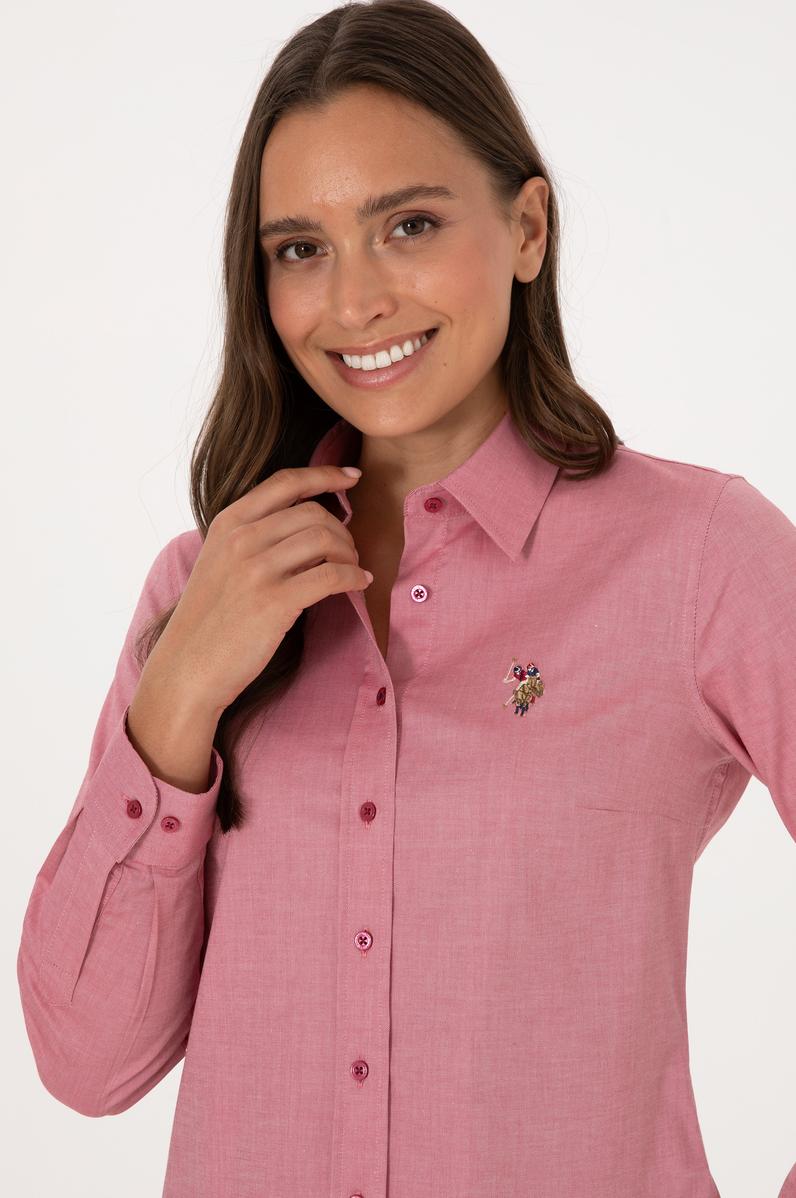 Kadın Koyu Frambuaz Uzun Kollu Basic Gömlek