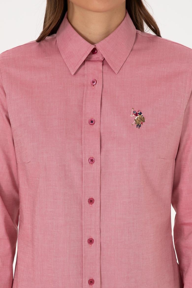 Kadın Koyu Frambuaz Uzun Kollu Basic Gömlek - 50308038099