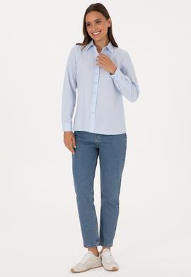 Kadın Açık Mavi Uzun Kollu Basic Gömlek - 50308043011