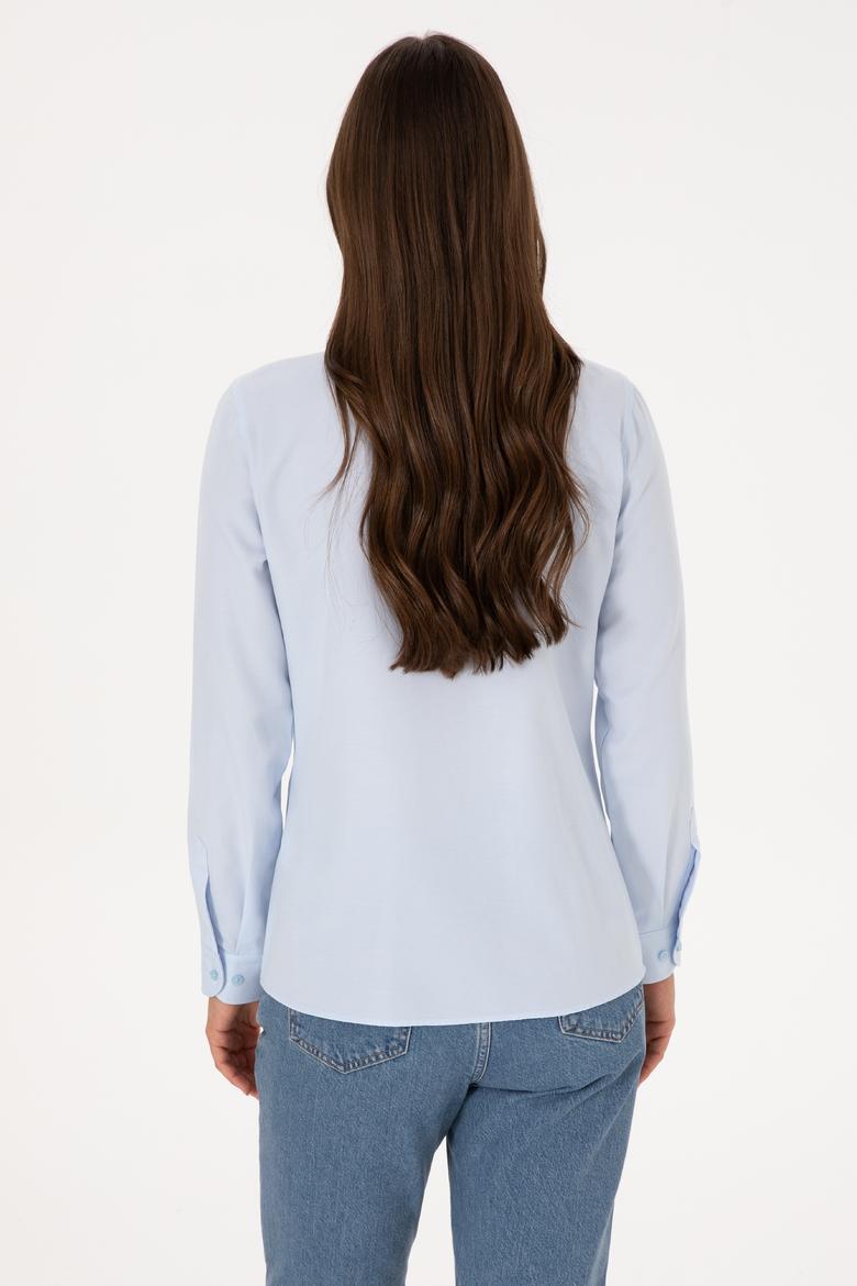 Kadın Açık Mavi Uzun Kollu Basic Gömlek - 50308043011