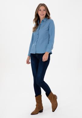 Kadın Saks Uzun Kollu Basic Gömlek - 50308043075