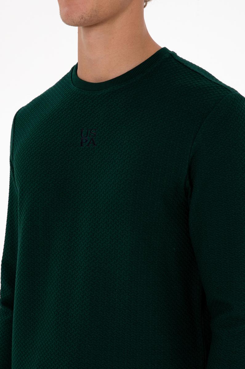 Erkek Regular Fit Bisiklet Yaka Koyu Yeşil Sweatshirt