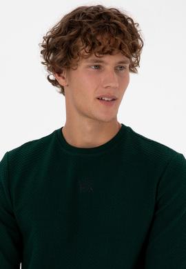 Erkek Regular Fit Bisiklet Yaka Koyu Yeşil Sweatshirt - 50308649007