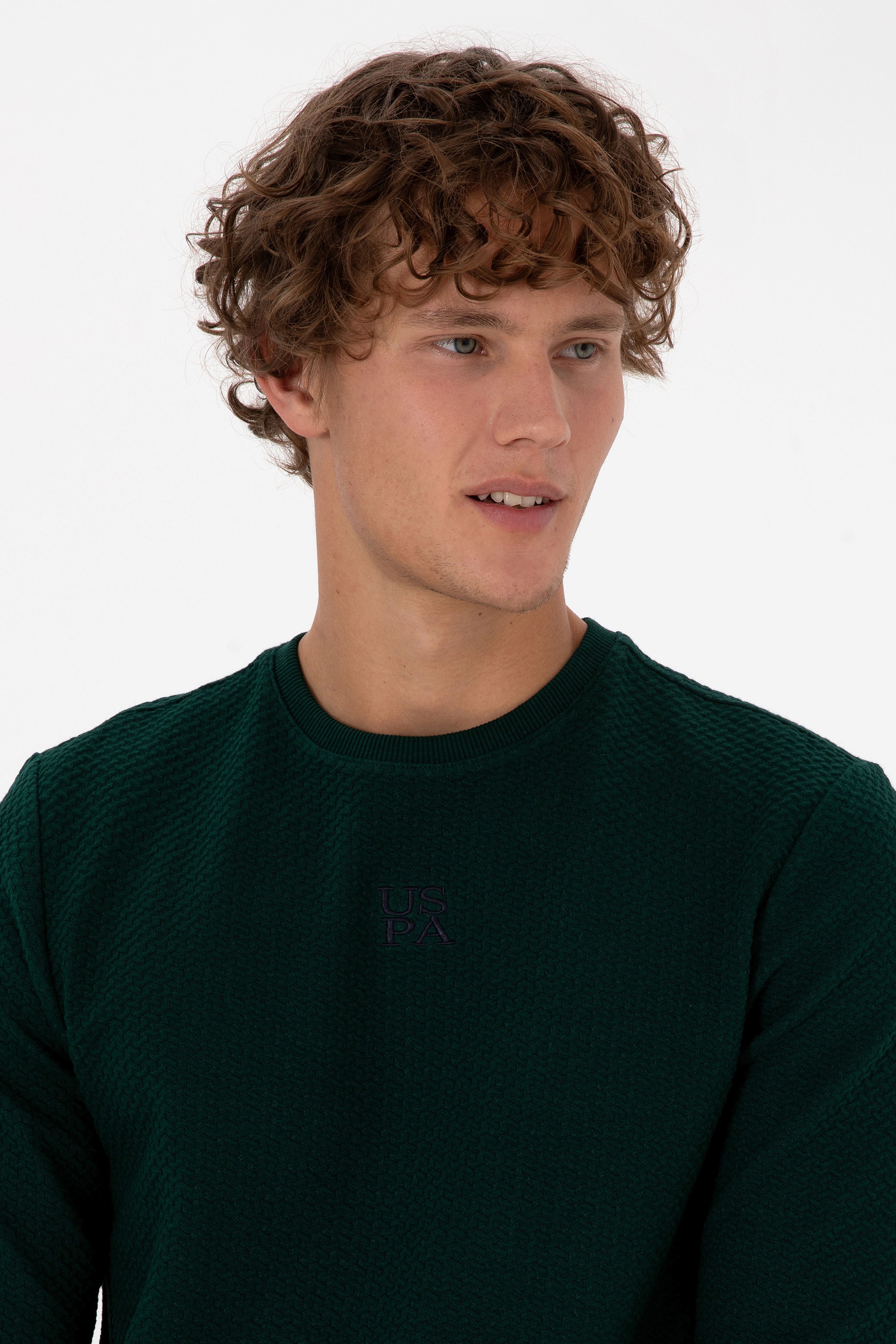 Erkek Regular Fit Bisiklet Yaka Koyu Yeşil Sweatshirt - Image 2