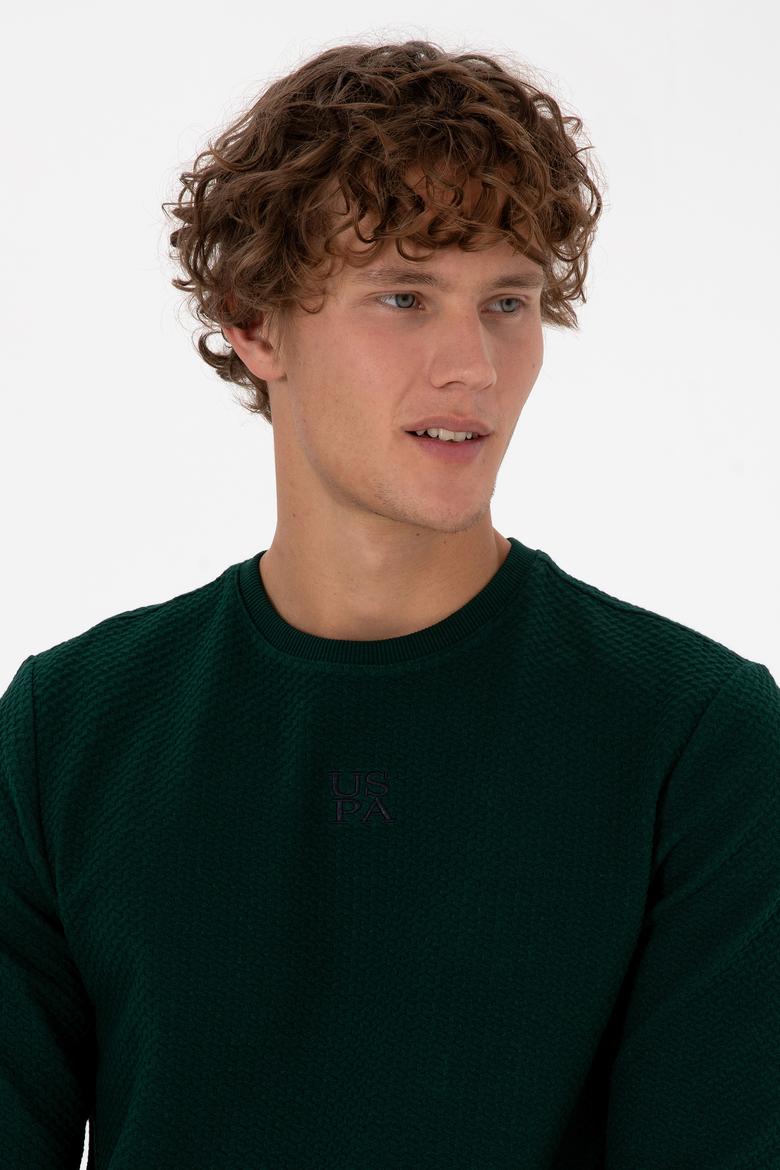 Erkek Regular Fit Bisiklet Yaka Koyu Yeşil Sweatshirt - 50308649007