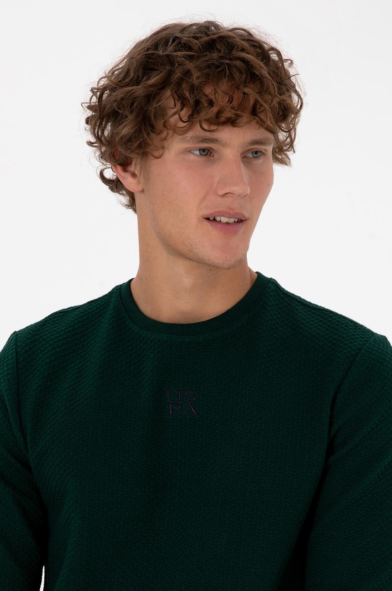 Erkek Regular Fit Bisiklet Yaka Koyu Yeşil Sweatshirt