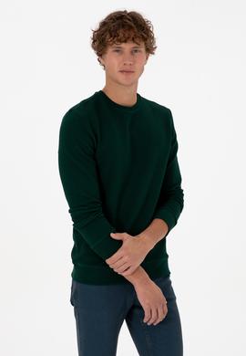 Erkek Regular Fit Bisiklet Yaka Koyu Yeşil Sweatshirt - 50308649007