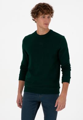Erkek Regular Fit Bisiklet Yaka Koyu Yeşil Sweatshirt - 50308649007