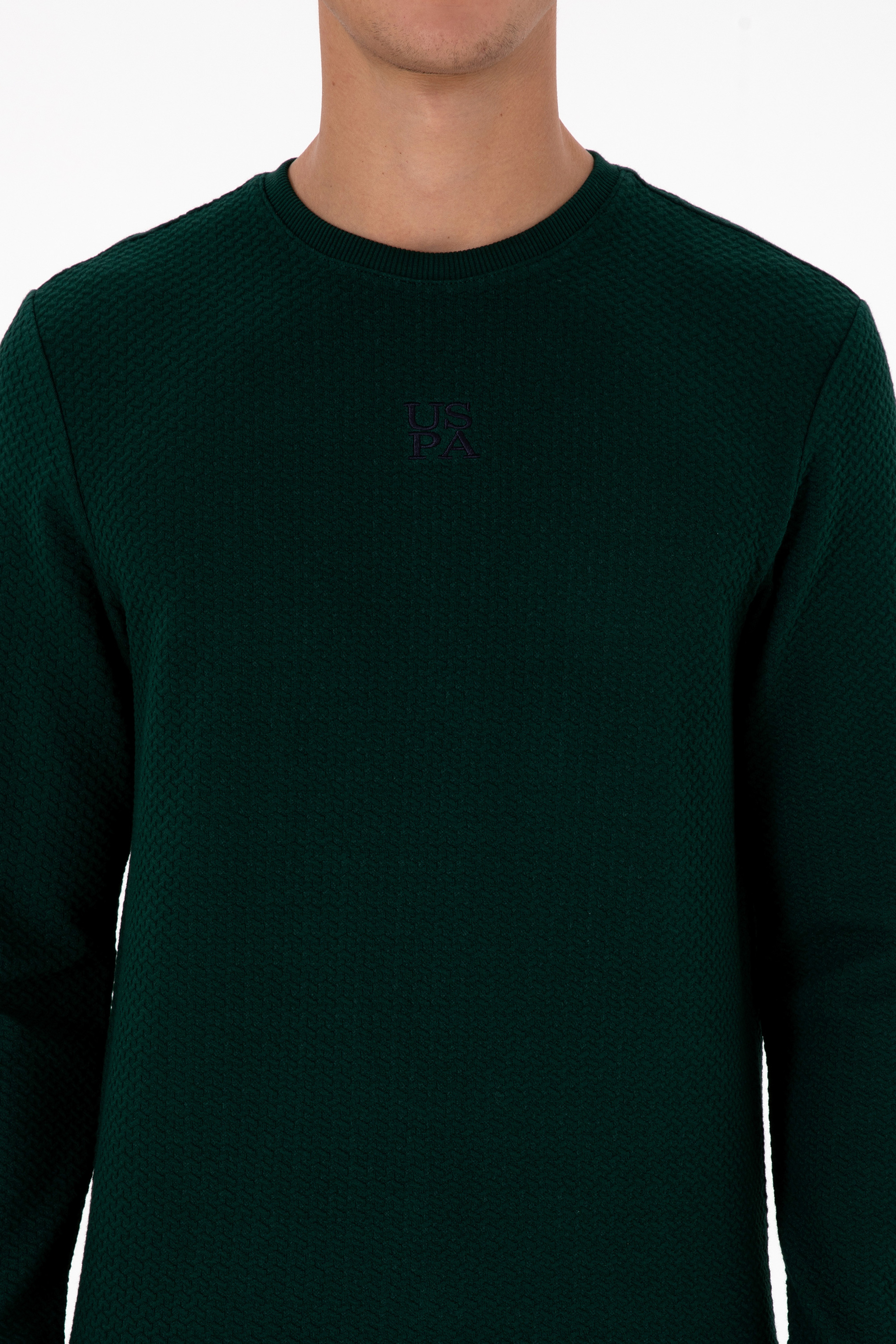 Erkek Regular Fit Bisiklet Yaka Koyu Yeşil Sweatshirt