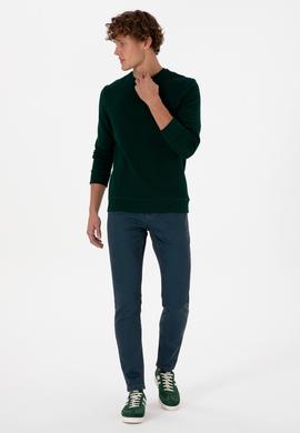 Erkek Regular Fit Bisiklet Yaka Koyu Yeşil Sweatshirt - 50308649007