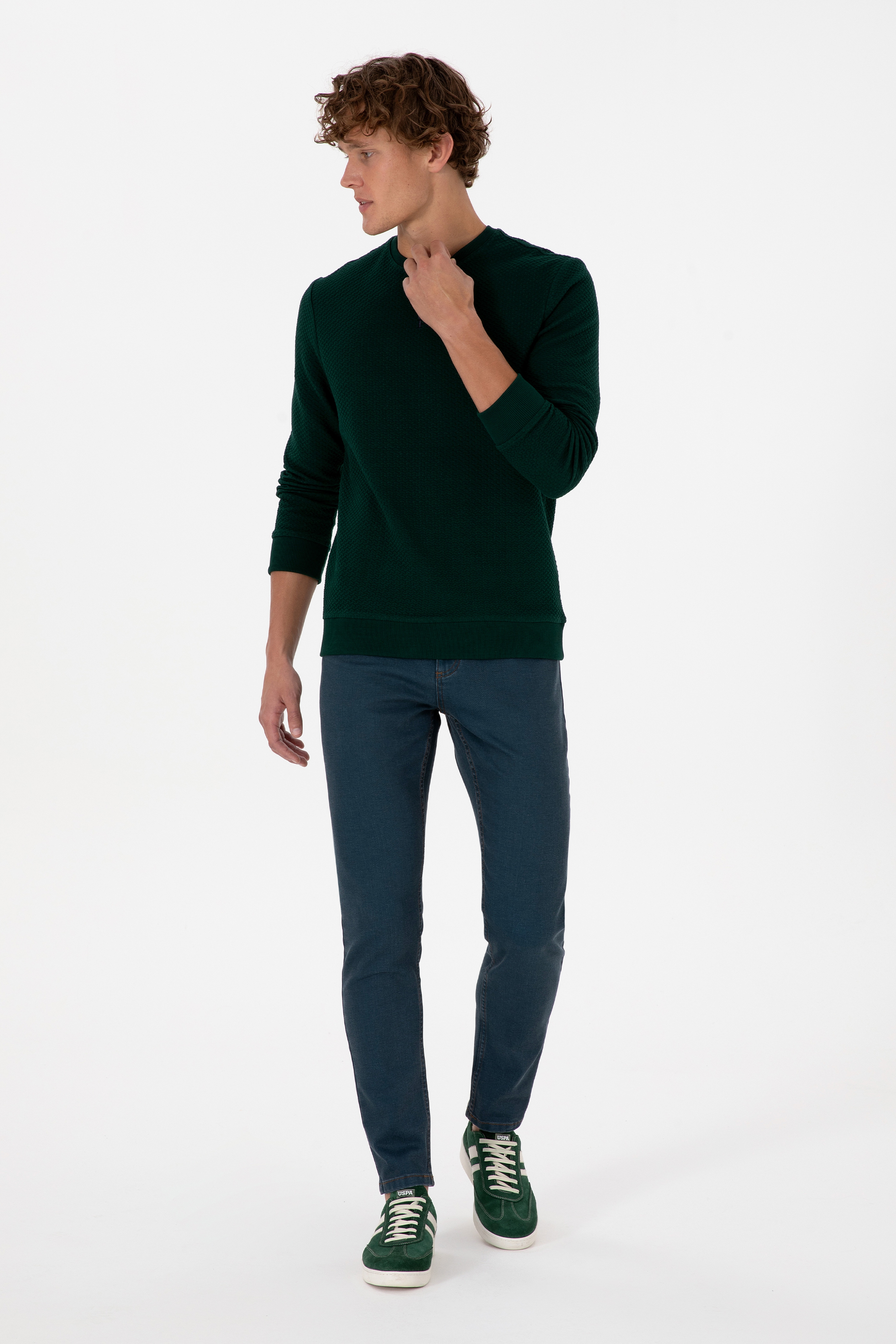 Erkek Regular Fit Bisiklet Yaka Koyu Yeşil Sweatshirt - Image 4