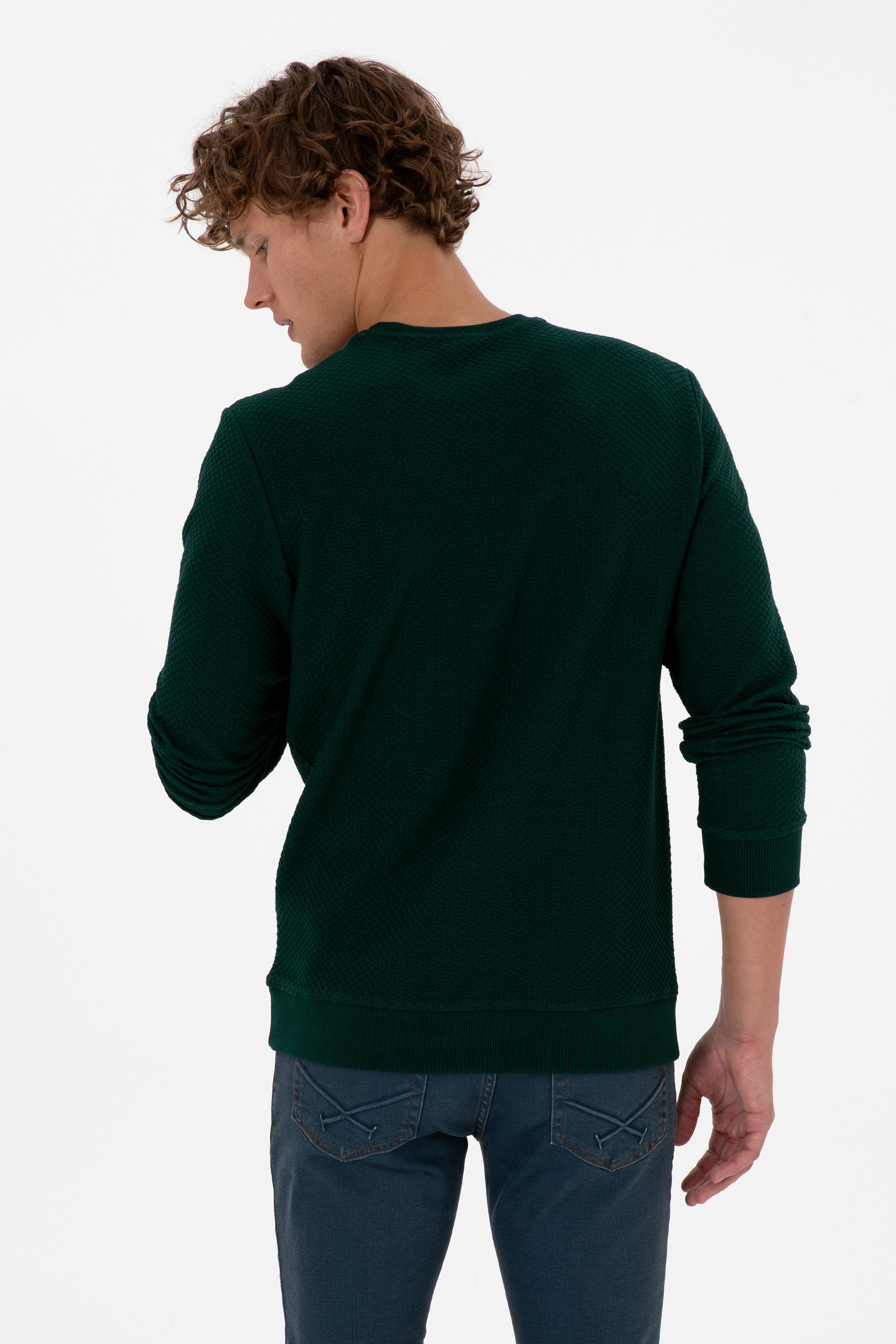 Erkek Regular Fit Bisiklet Yaka Koyu Yeşil Sweatshirt - Image 5