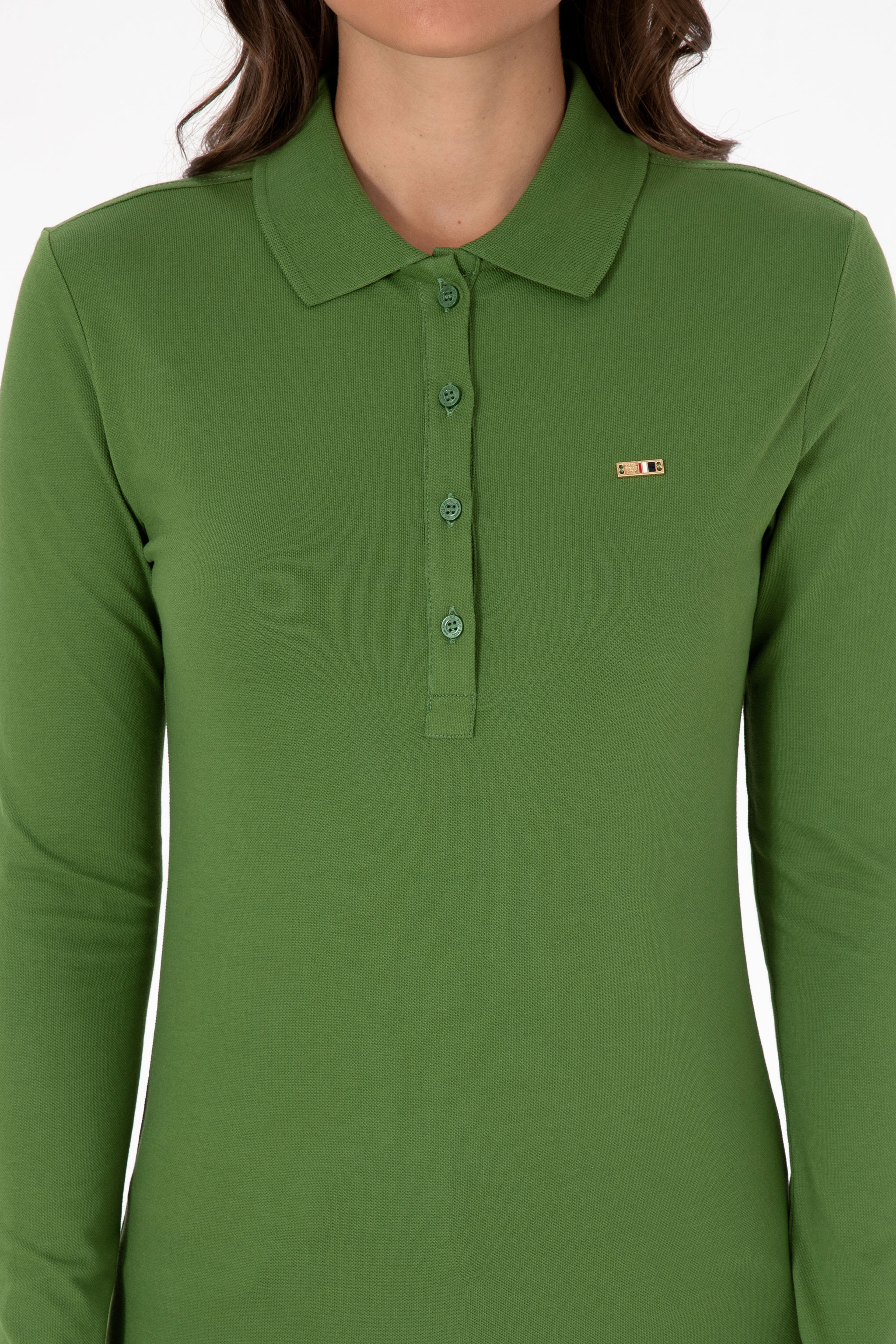 Kadın Yeşil Basic Polo Yaka Sweatshırt - Image 6