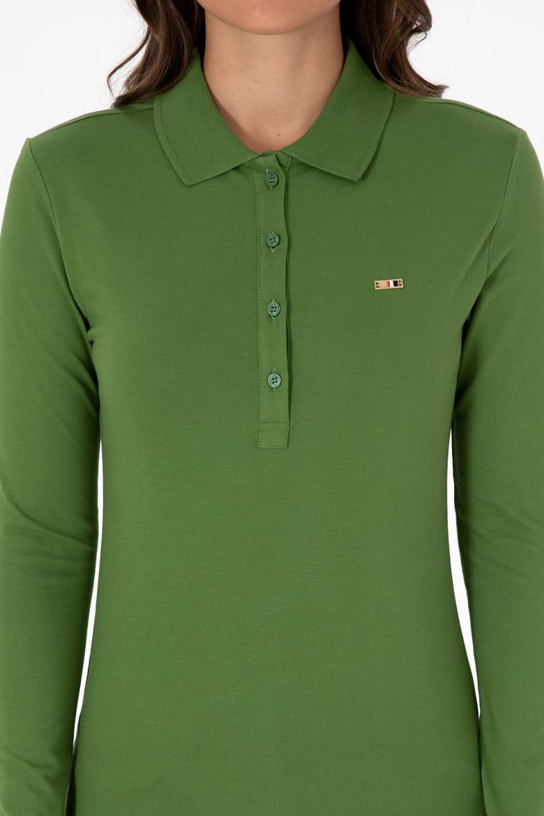 Kadın Yeşil Basic Polo Yaka Sweatshırt - 50313593109