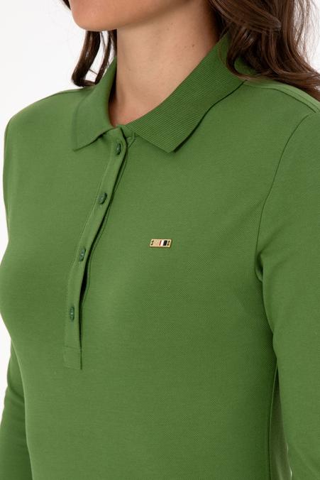 Kadın Yeşil Basic Polo Yaka Sweatshırt