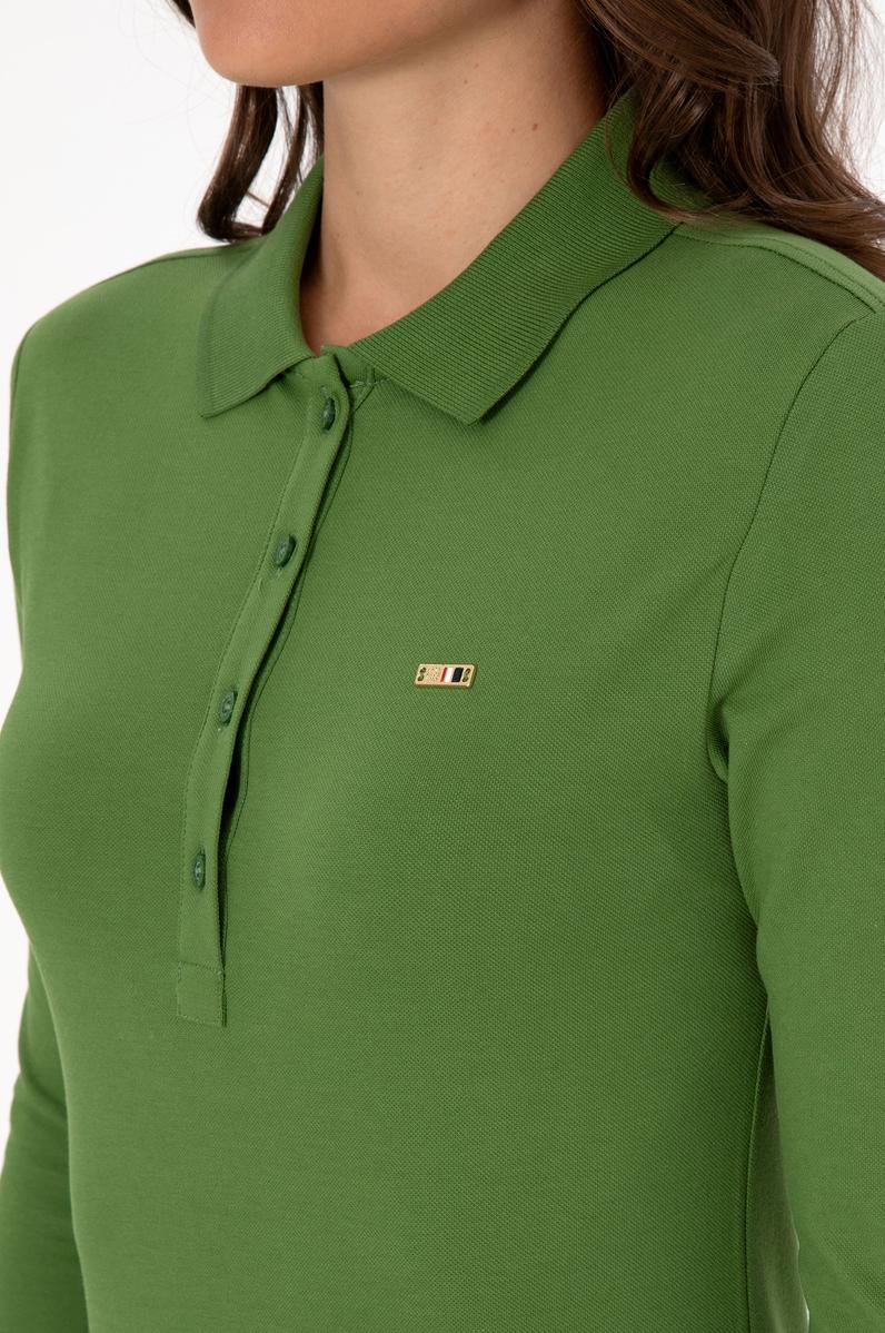 Kadın Yeşil Basic Polo Yaka Sweatshırt