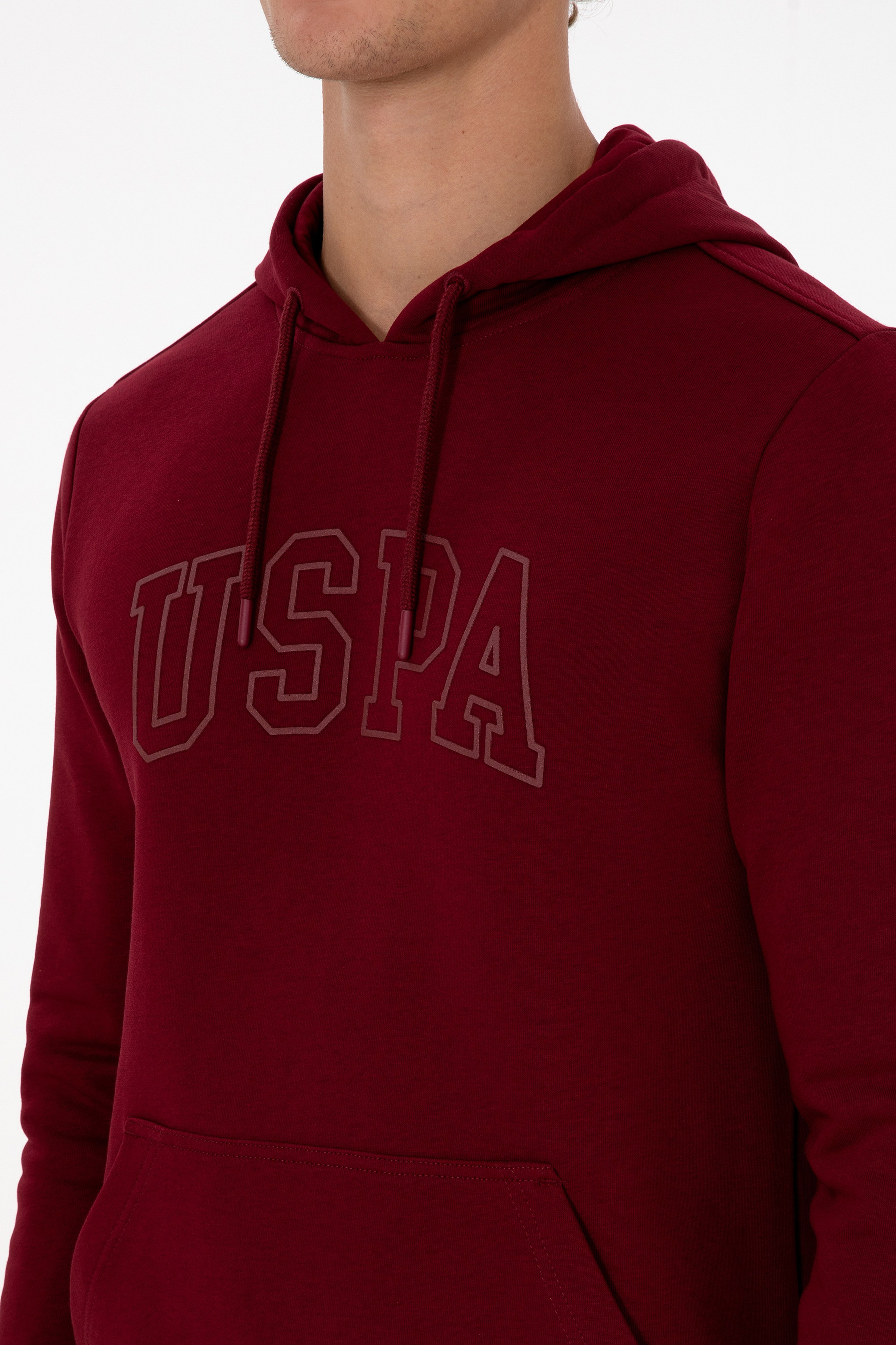 Erkek Regular Fit Kapüşonlu Bordo Basic Sweatshirt - Image 7