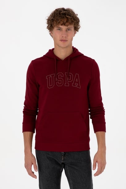 Erkek Regular Fit Kapüşonlu Bordo Basic Sweatshirt