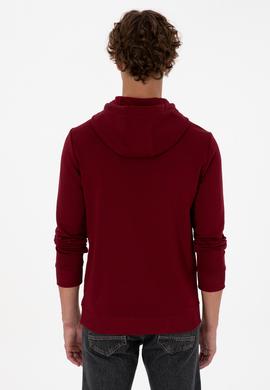 Erkek Regular Fit Kapüşonlu Bordo Basic Sweatshirt - 50315663083