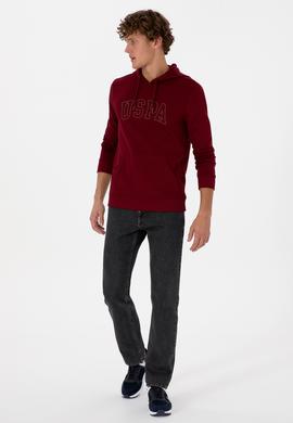 Erkek Regular Fit Kapüşonlu Bordo Basic Sweatshirt - 50315663083