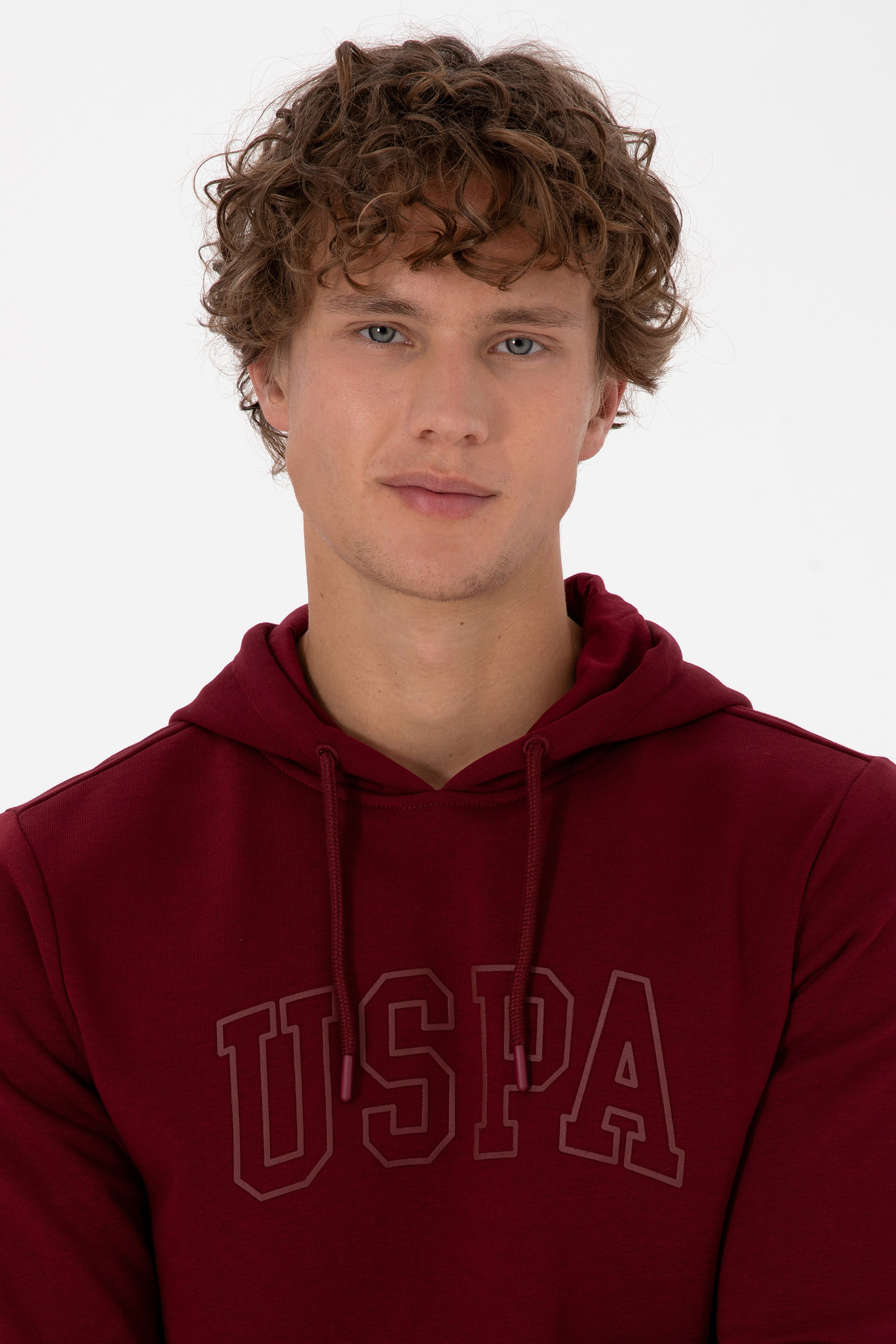 Erkek Regular Fit Kapüşonlu Bordo Basic Sweatshirt - Image 2