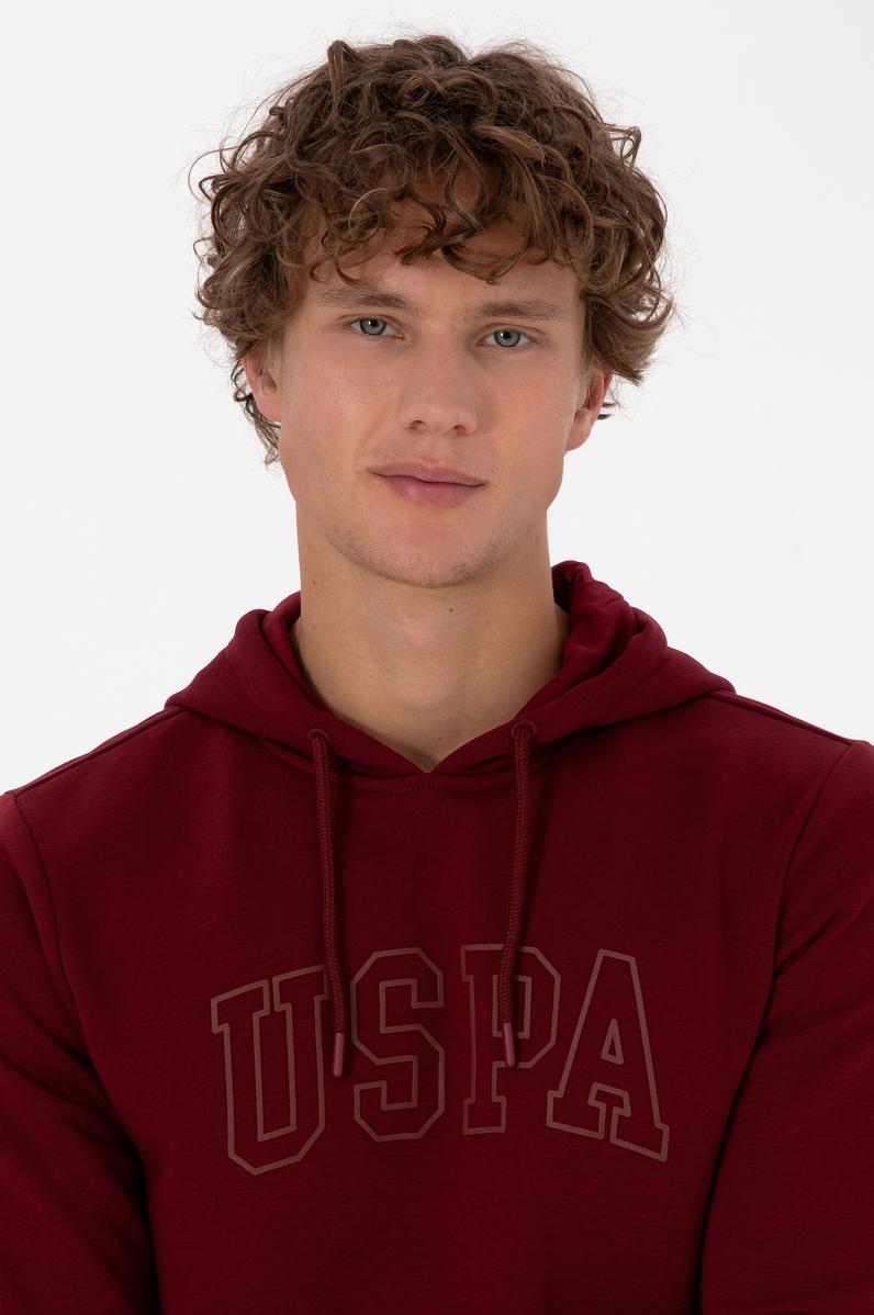 Erkek Regular Fit Kapüşonlu Bordo Basic Sweatshirt