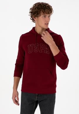 Erkek Regular Fit Kapüşonlu Bordo Basic Sweatshirt - 50315663083