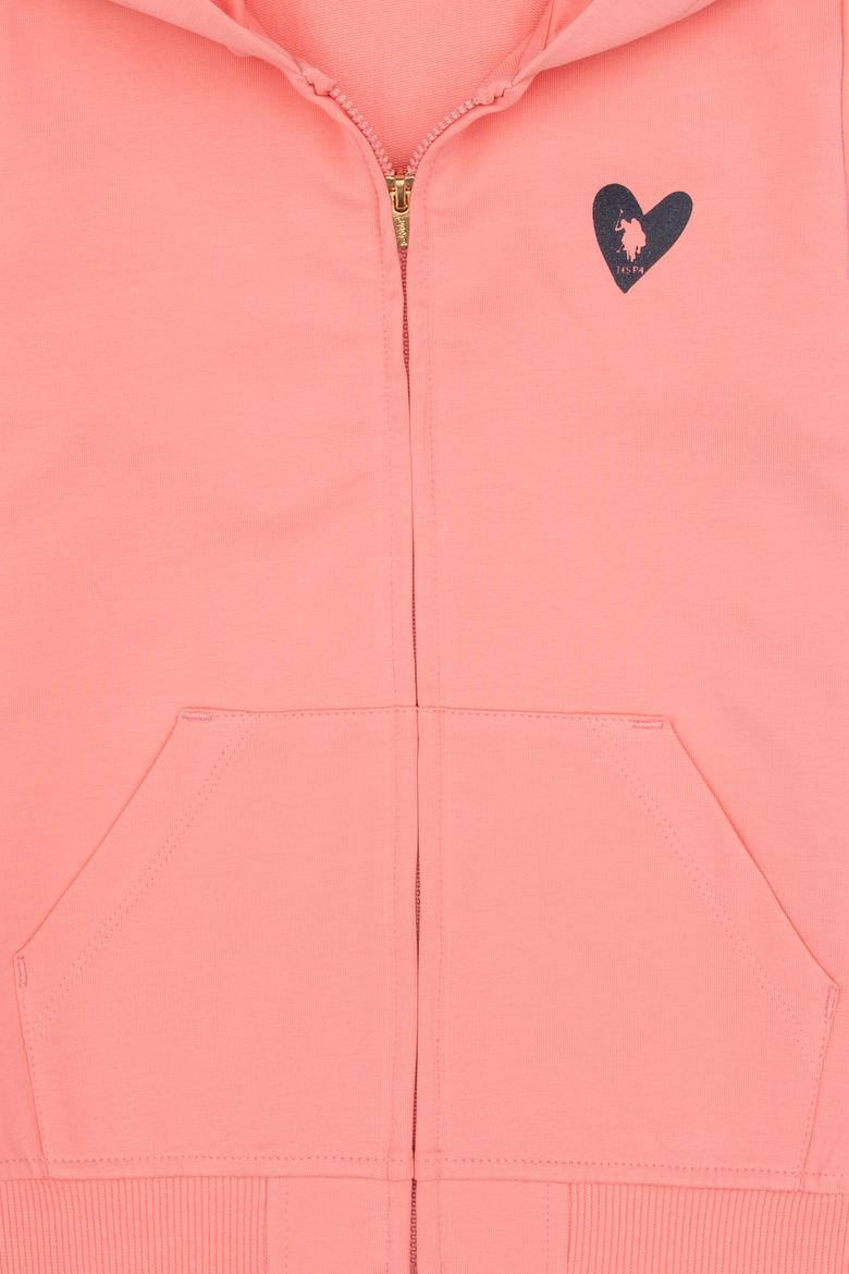 Kız Çocuk Neon Pembe Kapüşonlu Fermuarlı Sweatshirt - 50316873020