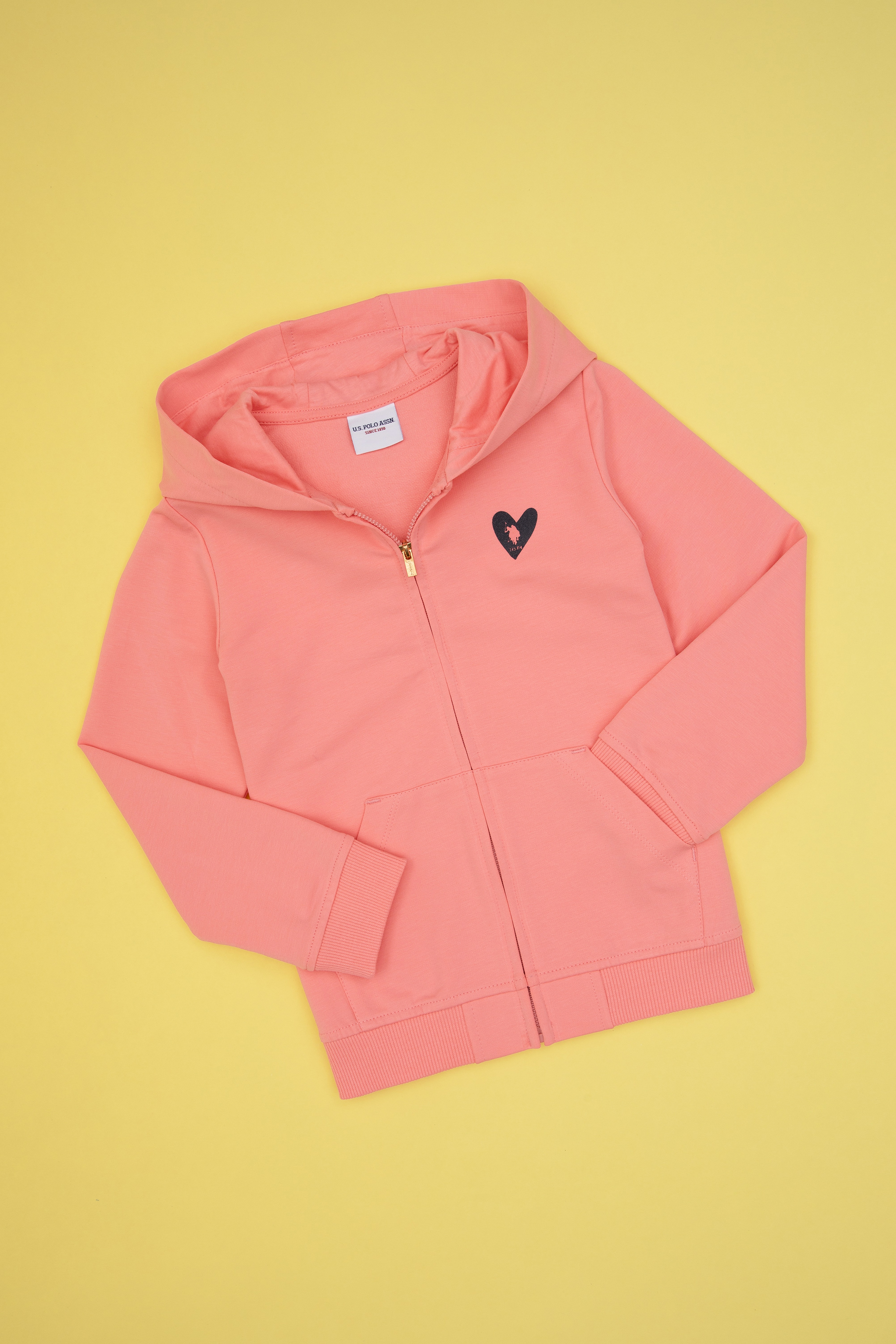 Kız Çocuk Neon Pembe Kapüşonlu Fermuarlı Sweatshirt