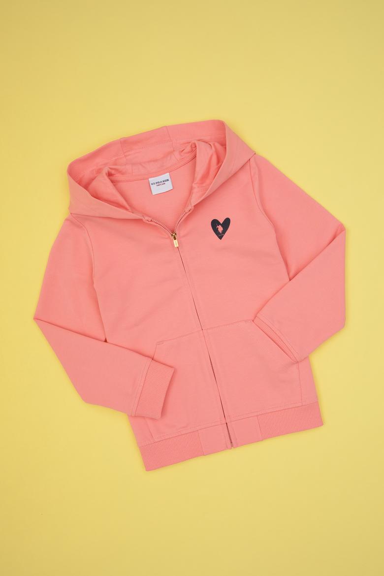 Kız Çocuk Neon Pembe Kapüşonlu Fermuarlı Sweatshirt - 50316873020