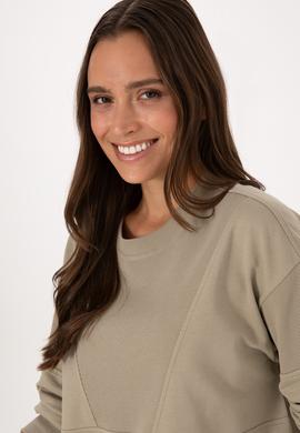 Kadın Açık Haki Pamuklu Bisiklet Yaka Sweatshirt - 50314170015