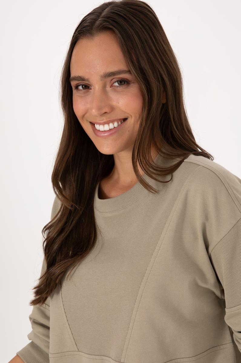 Kadın Açık Haki Pamuklu Bisiklet Yaka Sweatshirt