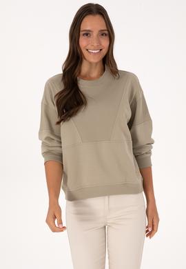 Kadın Açık Haki Pamuklu Bisiklet Yaka Sweatshirt - 50314170015