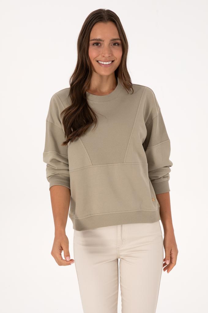 Kadın Açık Haki Pamuklu Bisiklet Yaka Sweatshirt