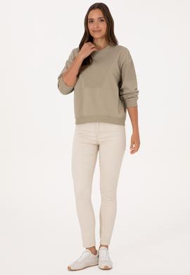 Kadın Açık Haki Pamuklu Bisiklet Yaka Sweatshirt - 50314170015