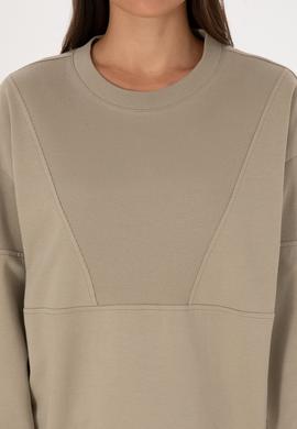 Kadın Açık Haki Pamuklu Bisiklet Yaka Sweatshirt - 50314170015