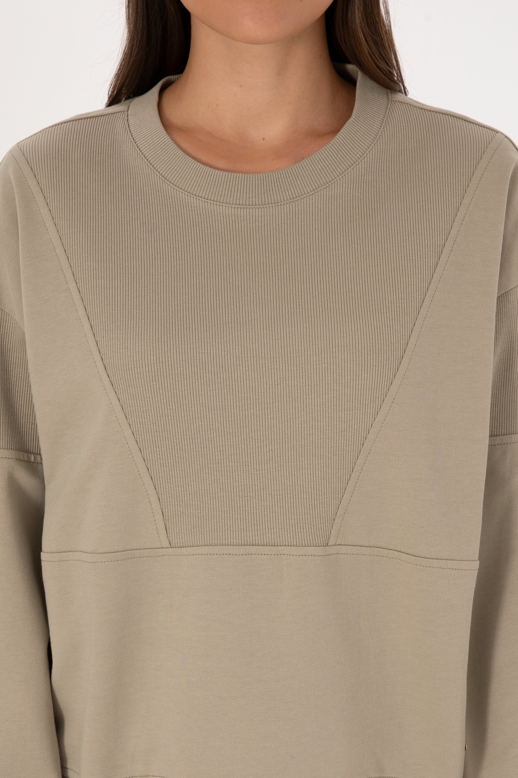Kadın Açık Haki Pamuklu Bisiklet Yaka Sweatshirt